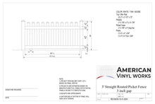 3' Tall x 6' Wide Straight Routed Picket Fence Panel w/ 3" Gap For Vinyl Fences (AFC-11)