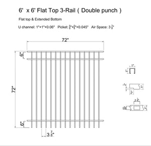 [50 Feet Of Fence] 6' Tall Black Ornamental Aluminum Flat Top Complete Fence Package