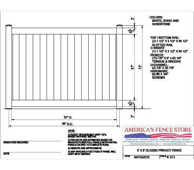 K-373 6' Tall x 8' Wide Privacy Fence