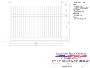 AFC-034   6' Tall x 8' Wide Semi Private Fence with 3/4" Air Space